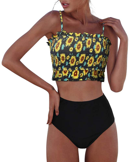 RXRXCOCO Womens Shirred Bandeau Bikini Cute Two Piece Swimsuit Off Shoulder High Waist Bathing Suit Apparel & Accessories > Clothing > Swimwear RXRXCOCO   