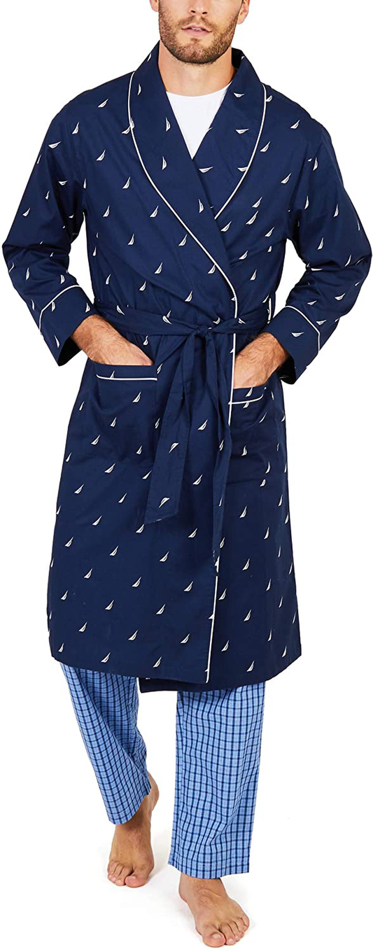 Nautica Mens Long-Sleeve Lightweight Cotton Woven-Robe Apparel & Accessories > Clothing > Sleepwear & Loungewear > Robes Kylie Max   