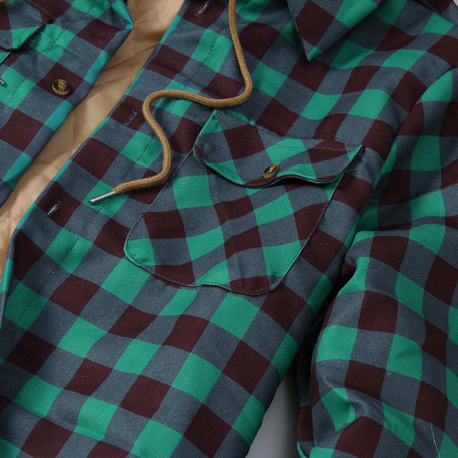 Merthy Mens Big and Tall Berber Lined Flannel Shirts Jacket Casual Long Sleeve Button down Hooded Plaid Parka Coat S-5XL Apparel & Accessories > Clothing > Underwear & Socks > Shapewear Merthy   