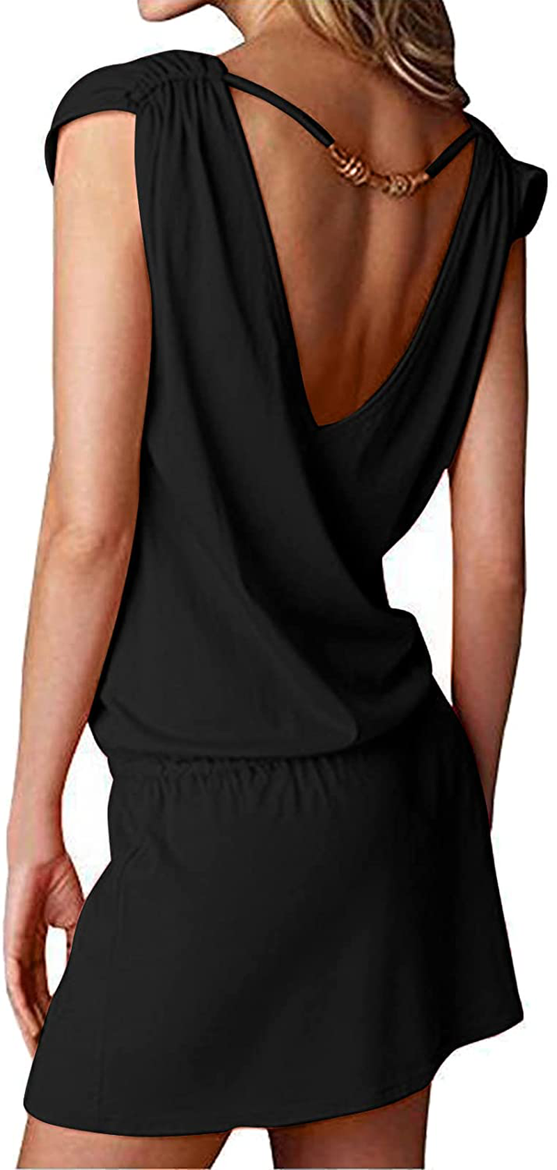 Hount Women'S Beach Swimsuit Cover up Deep V-Neck Short Mini Dress Beach Skirt Apparel & Accessories > Clothing > Swimwear Kylie Max   