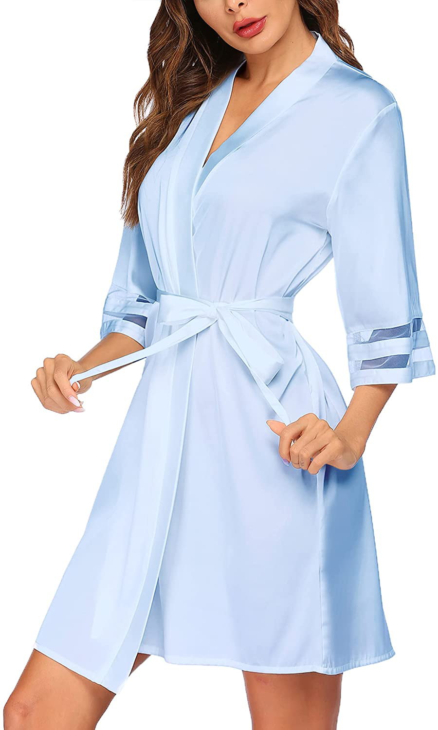 Ekouaer Womens Satin Robe Lightweight Kimono Bathrobe 3/4 Bell Sleeve Bridesmaid Bride Party Robes S-XXL Apparel & Accessories > Clothing > Sleepwear & Loungewear > Robes Ekouaer   