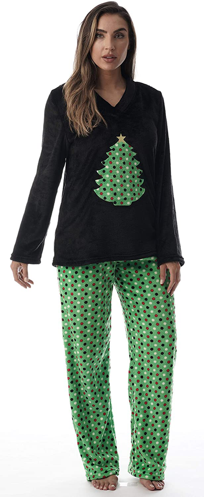 Just Love Plush Pajama Sets for Women Apparel & Accessories > Clothing > Sleepwear & Loungewear > Pajamas Just Love Black - Christmas Tree Dot X-Large 