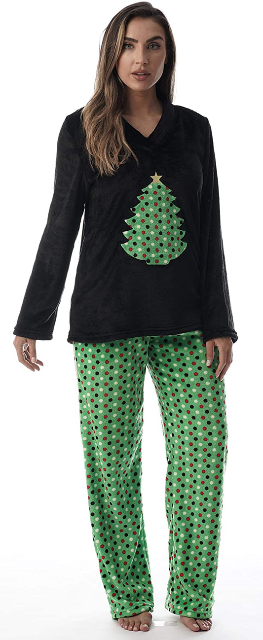 Just Love Plush Pajama Sets for Women Apparel & Accessories > Clothing > Sleepwear & Loungewear > Pajamas Just Love Black - Christmas Tree Dot X-Large 