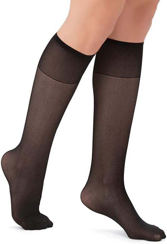 Sheer Non-Binding Non-Run Support Knee Hi Stocking Hosiery, 6 Pack Apparel & Accessories > Clothing > Underwear & Socks > Shapewear Collections Black Regular 