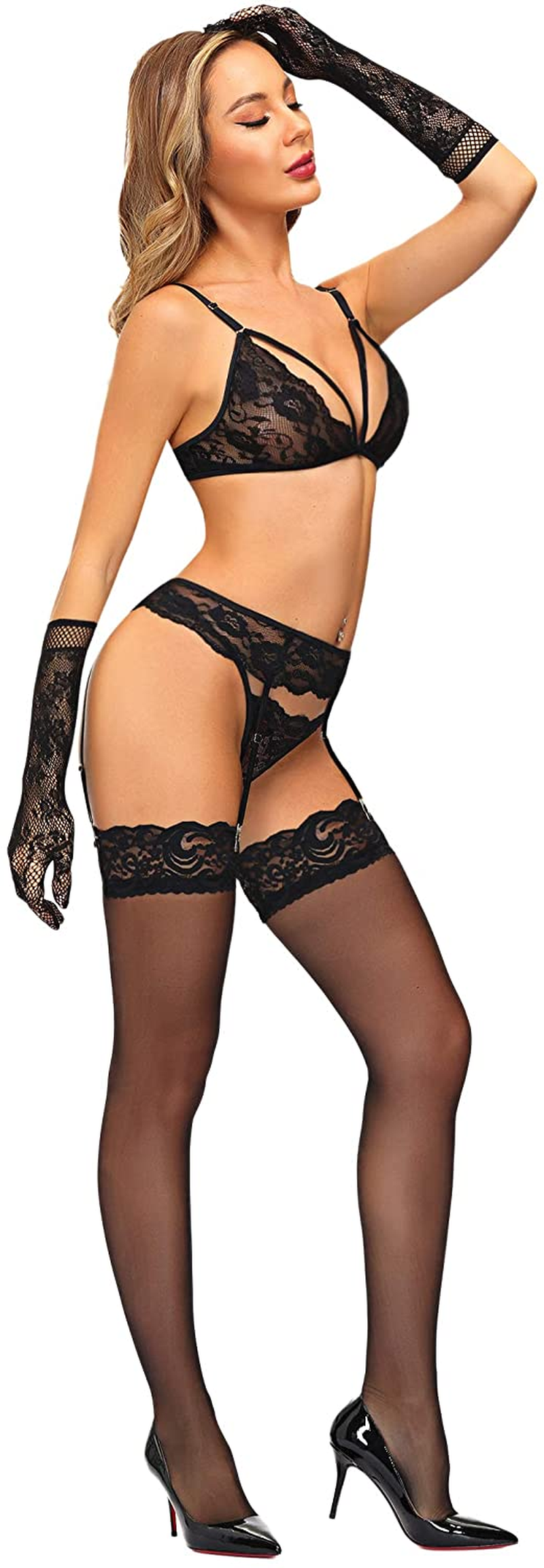Women Lingerie with Stockings and Gloves, Sexy Garter Belt Lingerie Set Apparel & Accessories > Clothing > Underwear & Socks > Lingerie Lidogirl   