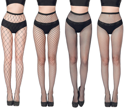 FLORA GUARD High Waist Tights Fishnet Stockings, High Waist Sexy Fishnets Pantyhose - 4 Pairs Apparel & Accessories > Clothing > Underwear & Socks > Shapewear FLORA GUARD Black  