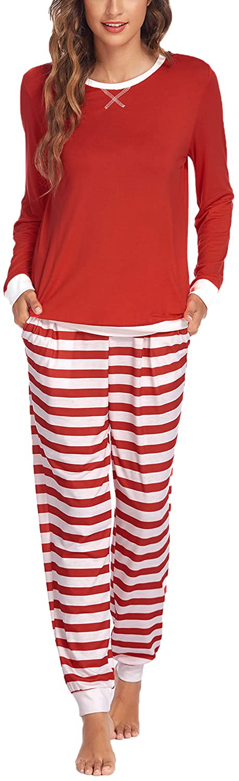 Ekouaer Women's Pajamas Sets Long Sleeve with Plaid Pants Soft Sleepwear O Neck 2 Piece Pjs Joggers Loung Set with Pockets Apparel & Accessories > Clothing > Sleepwear & Loungewear > Pajamas Ekouaer Pat30 Large 
