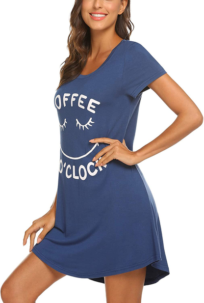 Hotouch Night Shirts Womens Nightgowns Cute round Neck Short Sleeve Printed Sleep Shirts Soft Sleepwear XS-XXL Apparel & Accessories > Clothing > Sleepwear & Loungewear > Nightgowns Kylie Max   