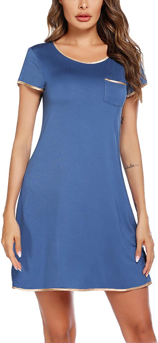 Ekouaer Womens Nightgown Sleep Shirt Dress Satin Patchwork Short Sleeve Sleepwear with Pocket Apparel & Accessories > Clothing > Sleepwear & Loungewear > Nightgowns Kylie Max   