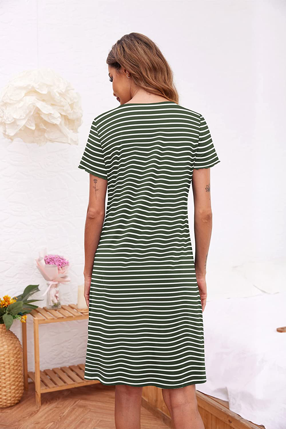 Ekouaer Women'S Nightshirt Short Sleeve Button down Nightgown V-Neck Sleepwear Pajama Dress Apparel & Accessories > Clothing > Sleepwear & Loungewear > Nightgowns Kylie Max   