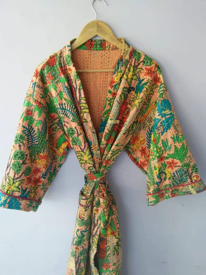 Handmade Kimono Cardigan Kantha Work Robes Front Shirt Open Japanese Kimono Bridesman Robes Kimono Cardigan Beach Wear Maternity Cotton Robe Floral Kimono by RANJANACRAFT. Apparel & Accessories > Clothing > Sleepwear & Loungewear > Robes Generic   