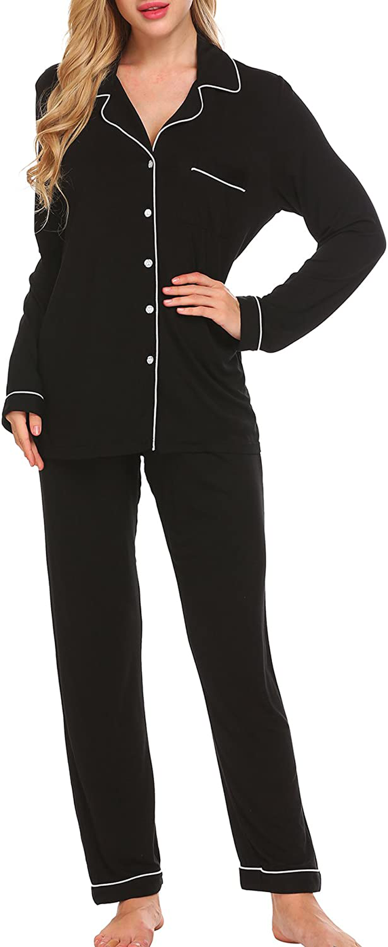 Ekouaer Pajamas Set Long Sleeve Sleepwear Womens Button down Nightwear Soft Pj Lounge Sets XS-XXL Apparel & Accessories > Clothing > Sleepwear & Loungewear > Pajamas Kylie Max   