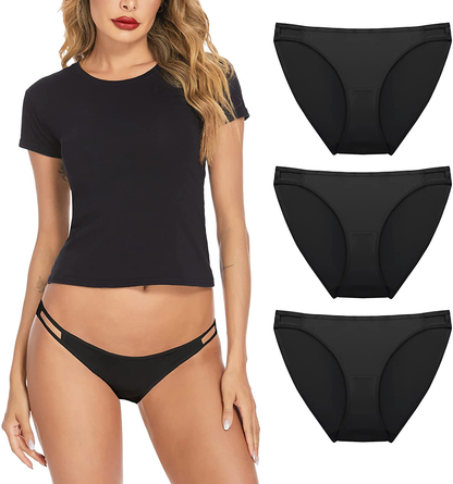 Ekouaer Sexy Ice Silk Bikini Underwear Panty Womens Seamless String Briefs Soft Stretch Breathable Invisible Panty 3 Pack Apparel & Accessories > Clothing > Underwear & Socks > Underwear Ekouaer Black (3 Pack) XX-Large 