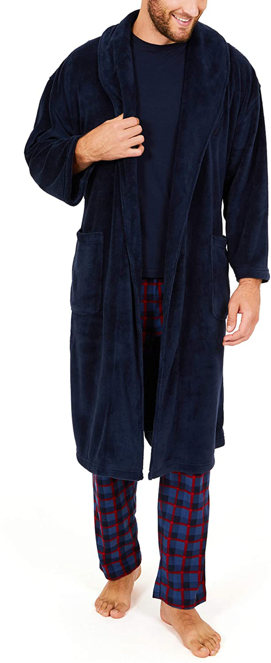 Nautica Men'S Long Sleeve Cozy Soft Plush Shawl Collar Robe Apparel & Accessories > Clothing > Sleepwear & Loungewear > Robes Kylie Max   