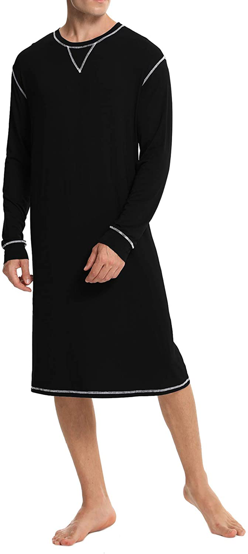 SWOMOG Men'S Nightshirt Long Sleeve Crewneck Modal Nightgown Loose Comfy Sleep Shirt Apparel & Accessories > Clothing > Sleepwear & Loungewear > Nightgowns Kylie Max   