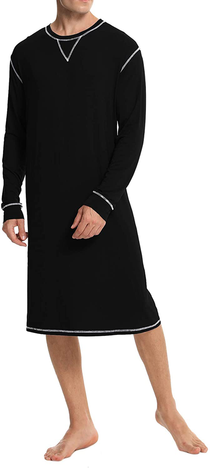 SWOMOG Men'S Nightshirt Long Sleeve Crewneck Modal Nightgown Loose Comfy Sleep Shirt Apparel & Accessories > Clothing > Sleepwear & Loungewear > Nightgowns Kylie Max   
