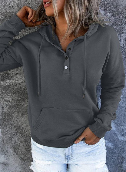 Dokotoo Womens Casual Button Collar Drawstring Long Sleeve Hoodies Pullover Sweatshirts Hooded Tops Apparel & Accessories > Clothing > Activewear Kylie Max   