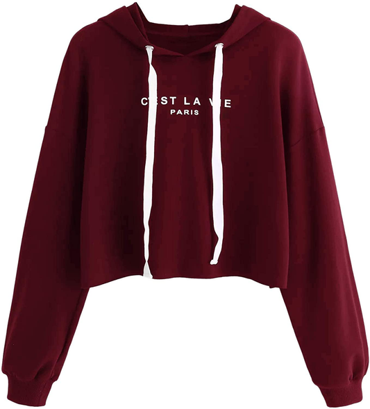 Sweatyrocks Women'S Letter Print Casual Long Sleeve Crop Top Sweatshirt Hoodies Apparel & Accessories > Clothing > Activewear Kylie Max   