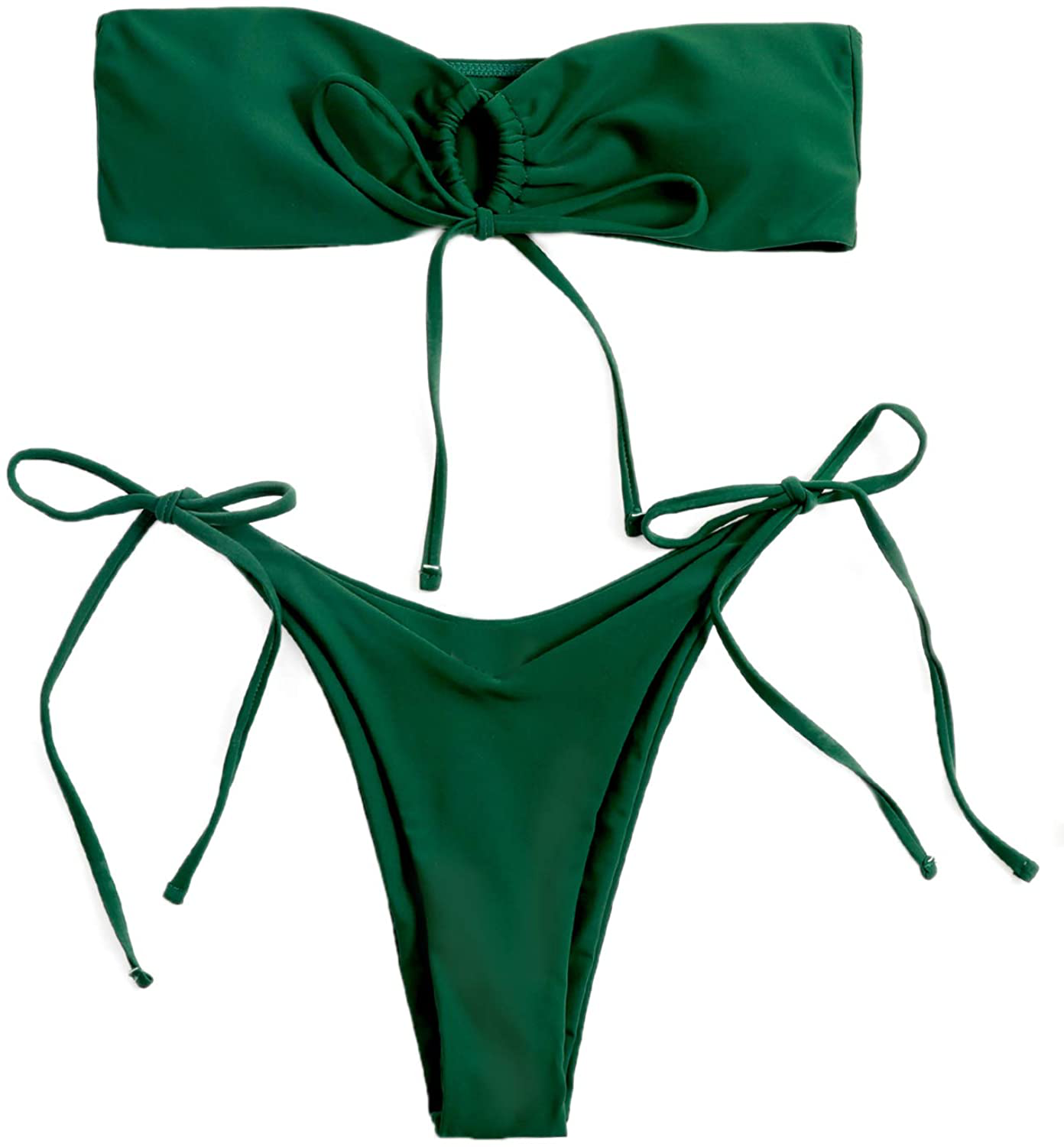 SOLY HUX Women's Floral Print Tie Front Bikini Bathing Suit 2 Piece Swimsuits Apparel & Accessories > Clothing > Swimwear KYLIE MAX Green Small 