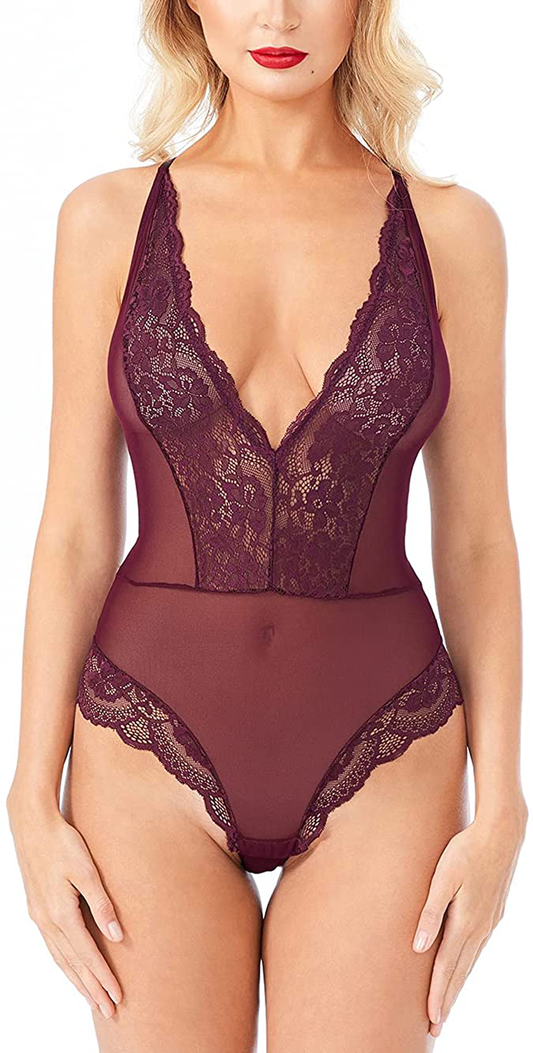 Lingerie for Women Snap Crotch Unlined Sexy Shapewear Teddy Bodysuit - Sandra Apparel & Accessories > Clothing > Underwear & Socks > Lingerie Lussuria Plum Small 