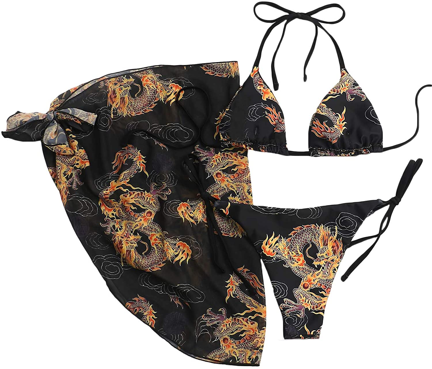 SOLY HUX Women'S 3 Piece Tie Dye Bikini Set Swimsuit with Sarongs Cover Ups Beach Skirt Bathing Suit Apparel & Accessories > Clothing > Swimwear Kylie Max   