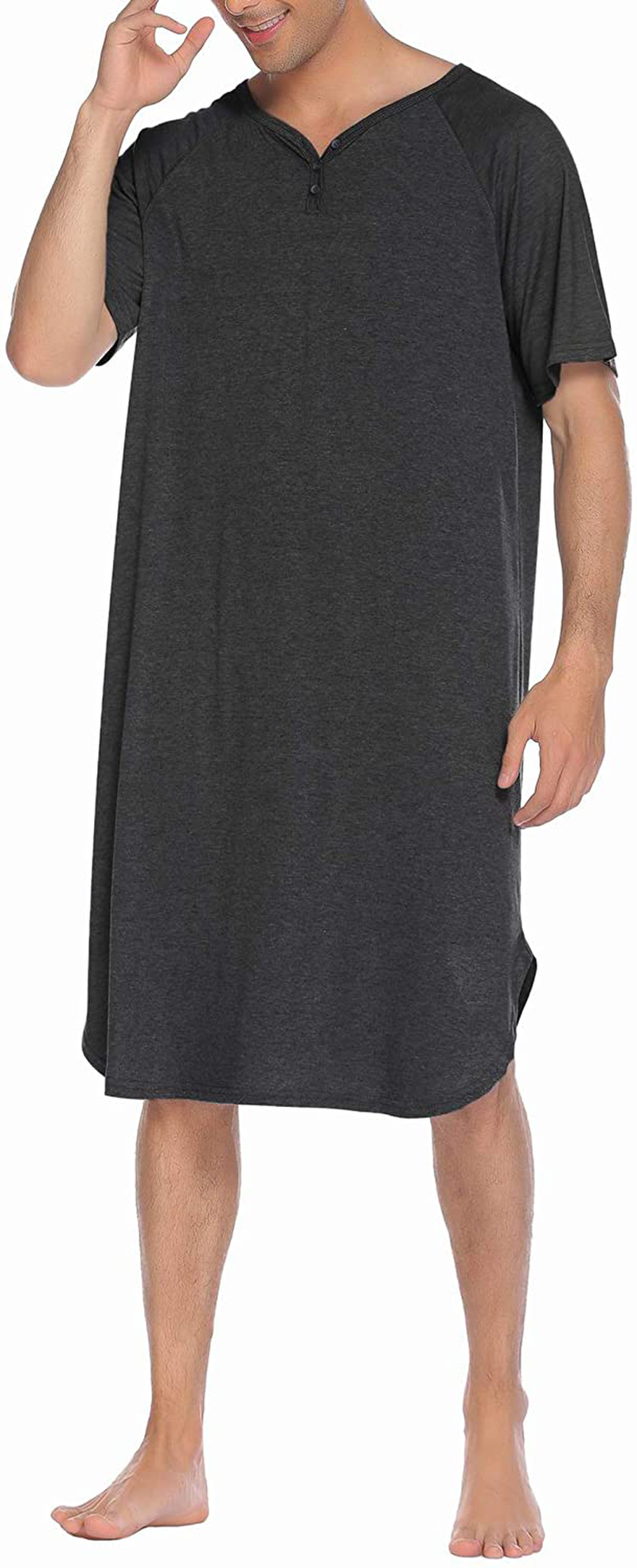 Ekouaer Sleepwear Men'S Nightshirt Short Sleeve Pajamas Comfy Big & Tall Henley Sleep Shirt M-XXXL Apparel & Accessories > Clothing > Sleepwear & Loungewear > Nightgowns Kylie Max   