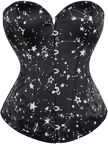 Women'S Lacing Corset Top Satin Floral Boned Overbust Body Shaper Bustier Apparel & Accessories > Clothing > Underwear & Socks > Lingerie SHYMMUO Black Astronomy Print XX-Large 