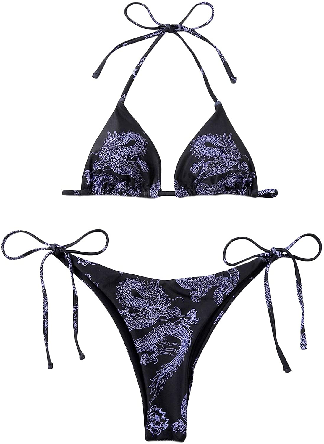 SOLY HUX Women's Halter Triangle Tie Side Bikini 2 Piece Swimsuits Apparel & Accessories > Clothing > Swimwear SOLY HUX Black Large 