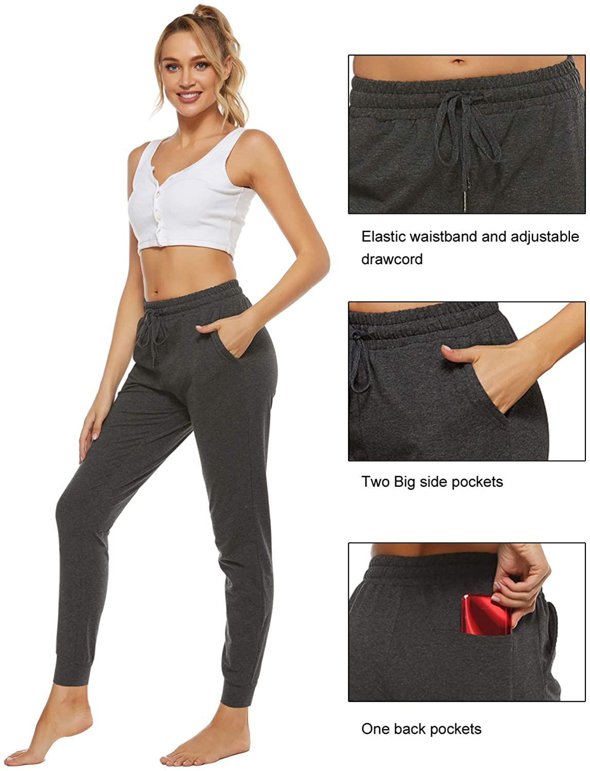 Stelle Women'S Sweatpants Lightweight Yoga Joggers Athletic Workout Track Pants with Pockets 28" Apparel & Accessories > Clothing > Activewear Kylie Max   