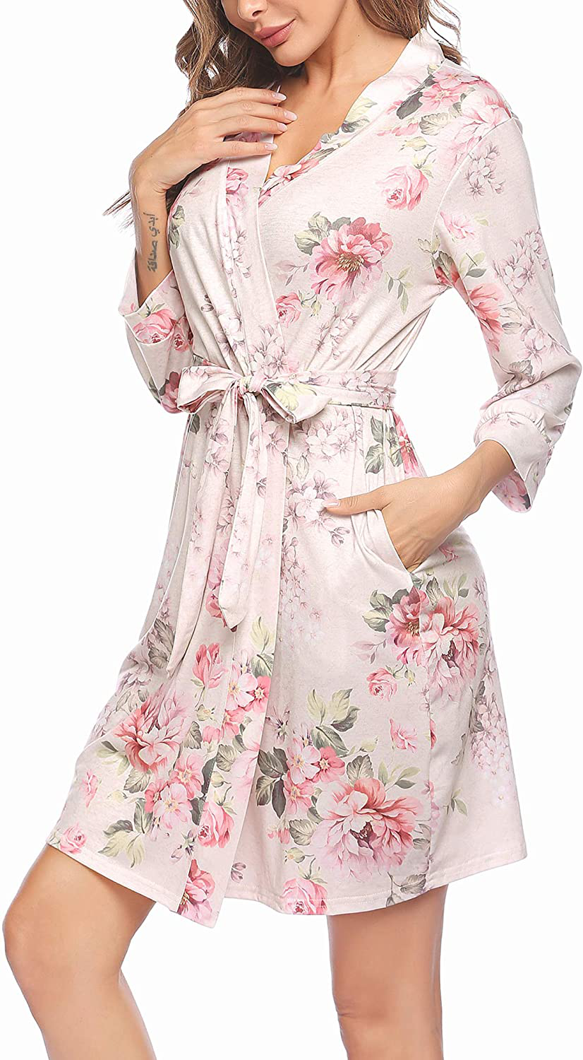 Hotouch Womens Robe Lightweight Kimono Robes Short Knit Bathrobe Soft Sleepwear Ladies Loungewear S-XXL Apparel & Accessories > Clothing > Sleepwear & Loungewear > Robes Hotouch   