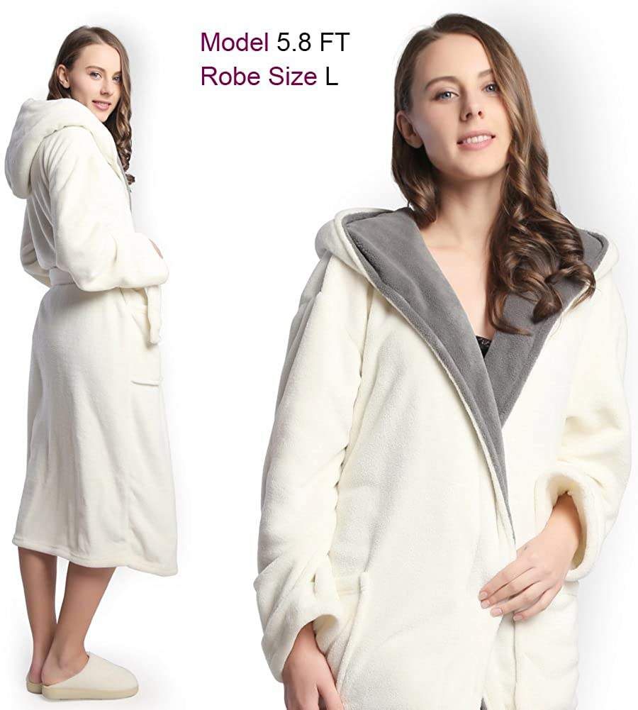 KEMUSI Hooded Herringbone Women'S Soft Spa Long Kimono Bathrobe,Comfy Full Length Warm Nightdress Apparel & Accessories > Clothing > Sleepwear & Loungewear > Robes Kylie Max   
