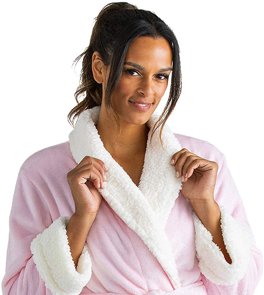 Softies Women'S Plush Sherpa Robe with Contrast Trim Apparel & Accessories > Clothing > Sleepwear & Loungewear > Robes Kylie Max   