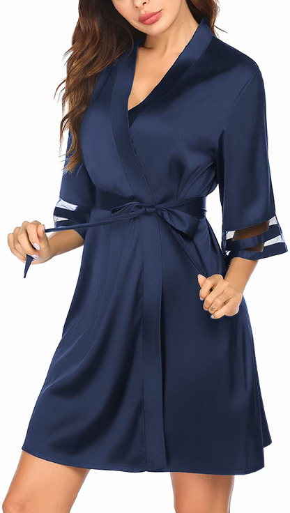 Ekouaer Womens Satin Robe Lightweight Kimono Bathrobe 3/4 Bell Sleeve Bridesmaid Bride Party Robes S-XXL Apparel & Accessories > Clothing > Sleepwear & Loungewear > Robes Ekouaer D-navy Blue Large 