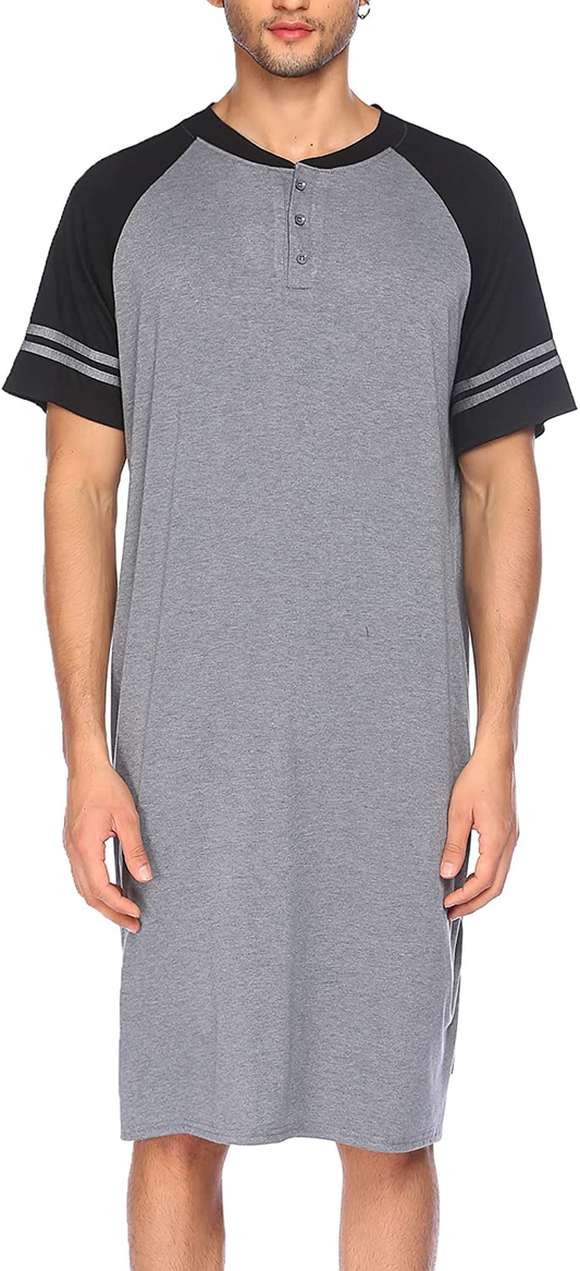 Evanhome Cotton Sleep Shirt Men V-Neck Nightshirts Short Sleeve Henley Shirt Lounge Sleepwear M-XXXL Apparel & Accessories > Clothing > Sleepwear & Loungewear > Nightgowns Kylie Max   