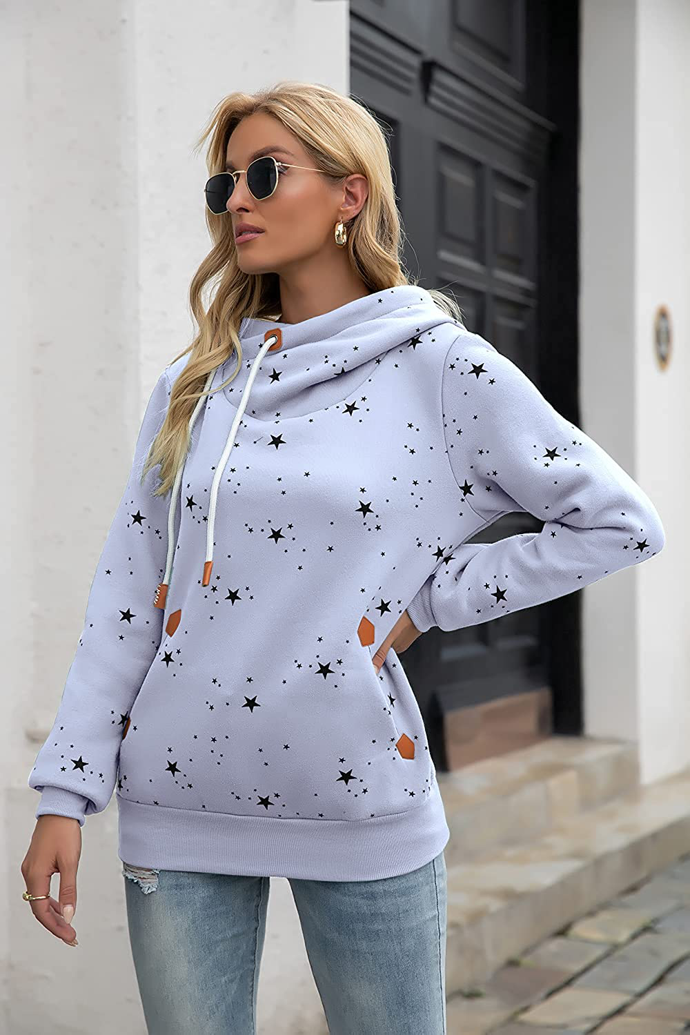 Kapoohott Womens Hoodies Long Sleeve High Necked Printed Hoodies Casual Comply Pullover Sweatshirts with Pockets Apparel & Accessories > Clothing > Activewear Kylie Max   