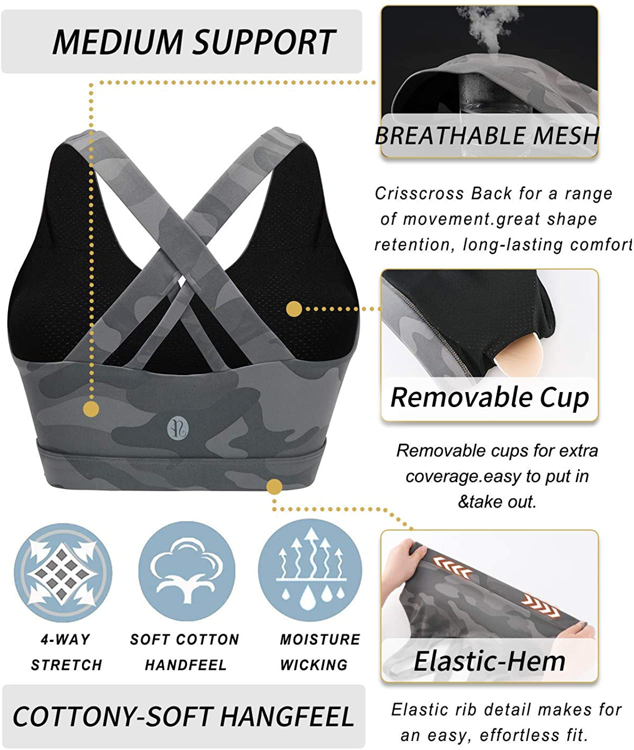 RUNNING GIRL Sports Bra for Women, Criss-Cross Back Padded Strappy Sports Bras Medium Support Yoga Bra with Removable Cups Apparel & Accessories > Clothing > Underwear & Socks > Bras Kylie Max   