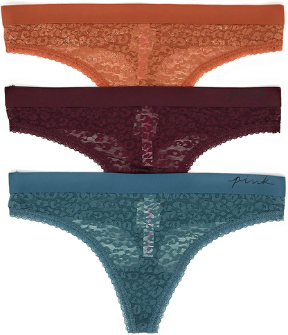 Victoria's Secret PINK Thong Panty Set of 3 Apparel & Accessories > Clothing > Underwear & Socks > Underwear Victoria's Secret Lace Ginger Shine / Ruby / Teal Medium 