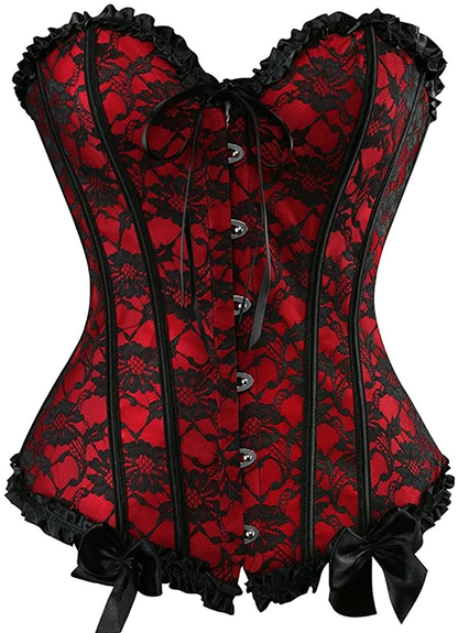 Everlove Corset Satin Overbust Lace up Busiter Shapewear Outfit Apparel & Accessories > Clothing > Underwear & Socks > Lingerie EverLove Red Medium 