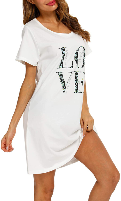 ENJOYNIGHT Sleepwear Women'S Nightgown Printed Sleep Shirt Short Sleeve Sleep Tee Cotton Nightshirt Apparel & Accessories > Clothing > Sleepwear & Loungewear > Nightgowns Kylie Max   