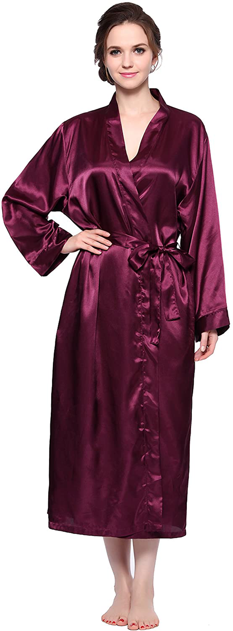 Lavenderi Women'S Long Classic Satin Kimono Lounge Bathrobe Robe Apparel & Accessories > Clothing > Sleepwear & Loungewear > Robes Lavenderi Purple Small 