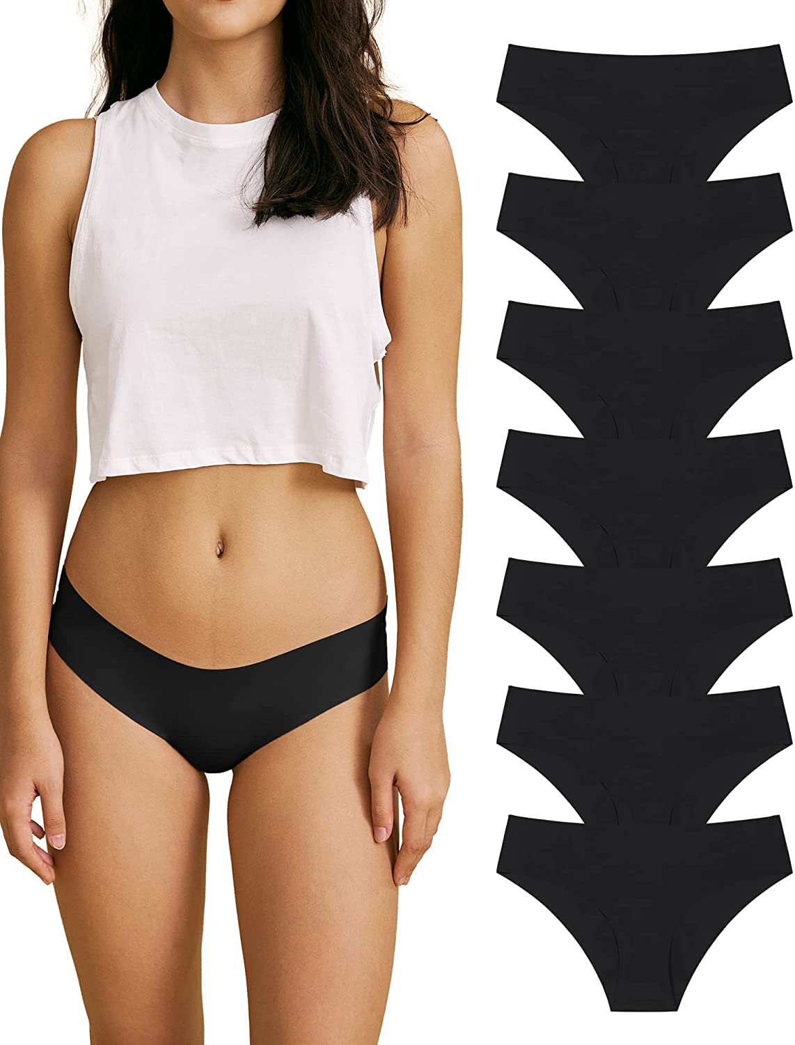 SHARICCA Women Seamless Cheeky Bikini No Show Panties Ladies Invisible Breathable Briefs Soft Stretch Underwear Multi Pack Apparel & Accessories > Clothing > Underwear & Socks > Underwear SHARICCA (7 Pack) Black Small 