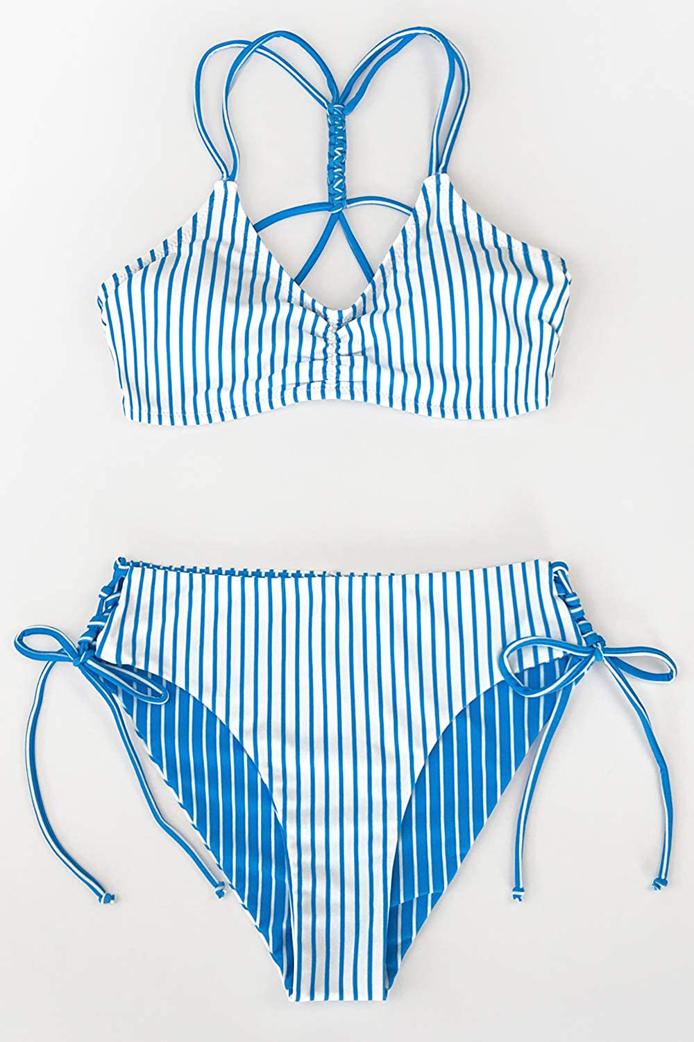 CUPSHE Women Back Braided Straps Bikini Sets Reversible Bottom Strappy Lace Up 2 Piece Swimsuits Apparel & Accessories > Clothing > Swimwear KYLIE MAX   