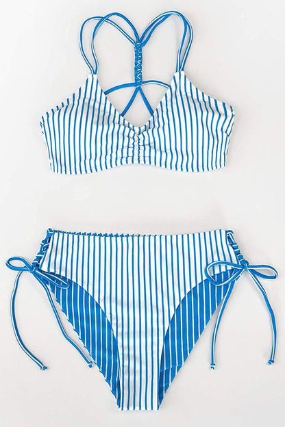 CUPSHE Women Back Braided Straps Bikini Sets Reversible Bottom Strappy Lace Up 2 Piece Swimsuits Apparel & Accessories > Clothing > Swimwear KYLIE MAX   