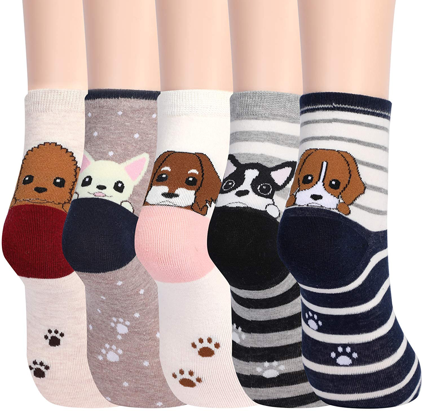 Jeasona Women's Fun Socks Cute Cat Animals Funny Funky Novelty Cotton Gifts Arts & Entertainment > Party & Celebration > Gift Giving Jeasona Multicoloured Heel Dog  
