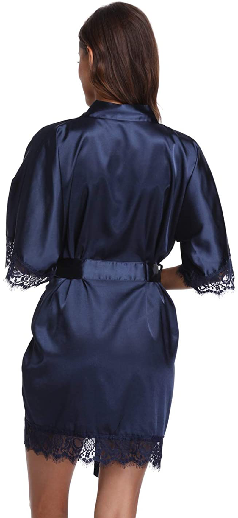 Original Kimono Women'S Lace-Trimmed Satin Short Kimono Robe Bathrobe Loungewear Apparel & Accessories > Clothing > Sleepwear & Loungewear > Robes Original Kimono   
