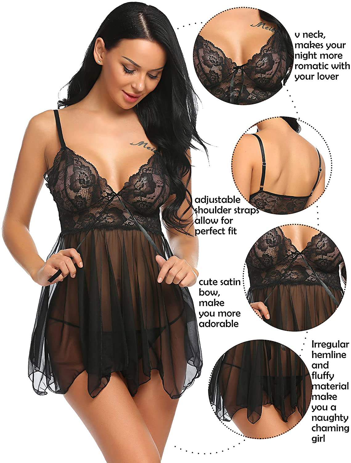 Avidlove Women Lingerie Babydoll Lace Nightgown Mesh Chemise Boudoir Nighty Apparel & Accessories > Clothing > Underwear & Socks > Lingerie Kylie Max   