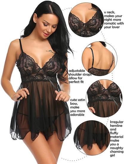 Avidlove Women Lingerie Babydoll Lace Nightgown Mesh Chemise Boudoir Nighty Apparel & Accessories > Clothing > Underwear & Socks > Lingerie Kylie Max   