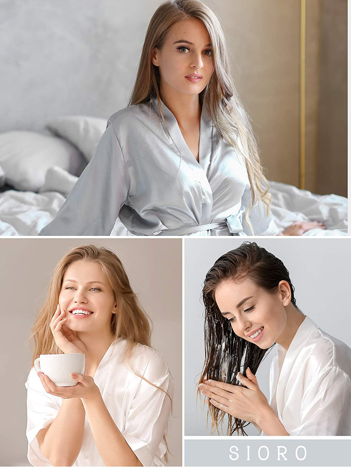 SIORO Women'S Satin Robe Silk Kimono Bathrobe for Bride Bridesmaids Wedding Party Loungewear Short S-XXL Apparel & Accessories > Clothing > Sleepwear & Loungewear > Robes KYLIE MAX   