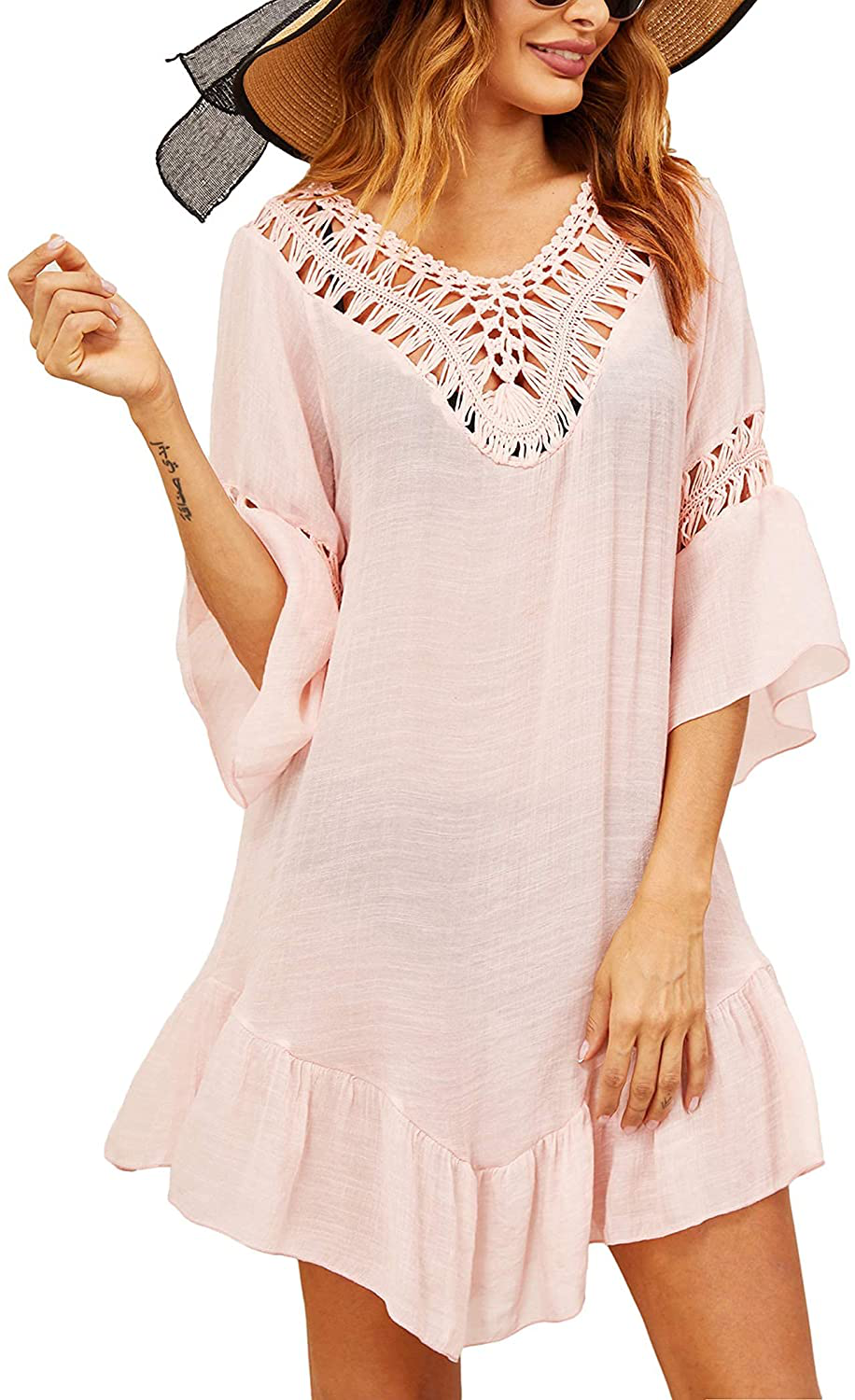Ekouaer Swimsuit Cover up Women Swimwear Bathing Suit Dress Sexy Bikini Beach Crochet Beachwear Tunic Top Summer Apparel & Accessories > Clothing > Swimwear Kylie Max   