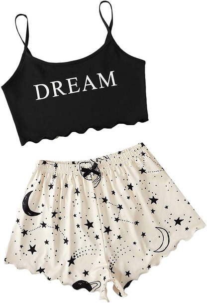 Shein Women'S Cute Cartoon Print Cami Top and Shorts Pajama Set Apparel & Accessories > Clothing > Sleepwear & Loungewear Kylie Max   